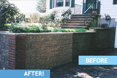 Power washed retaining wall